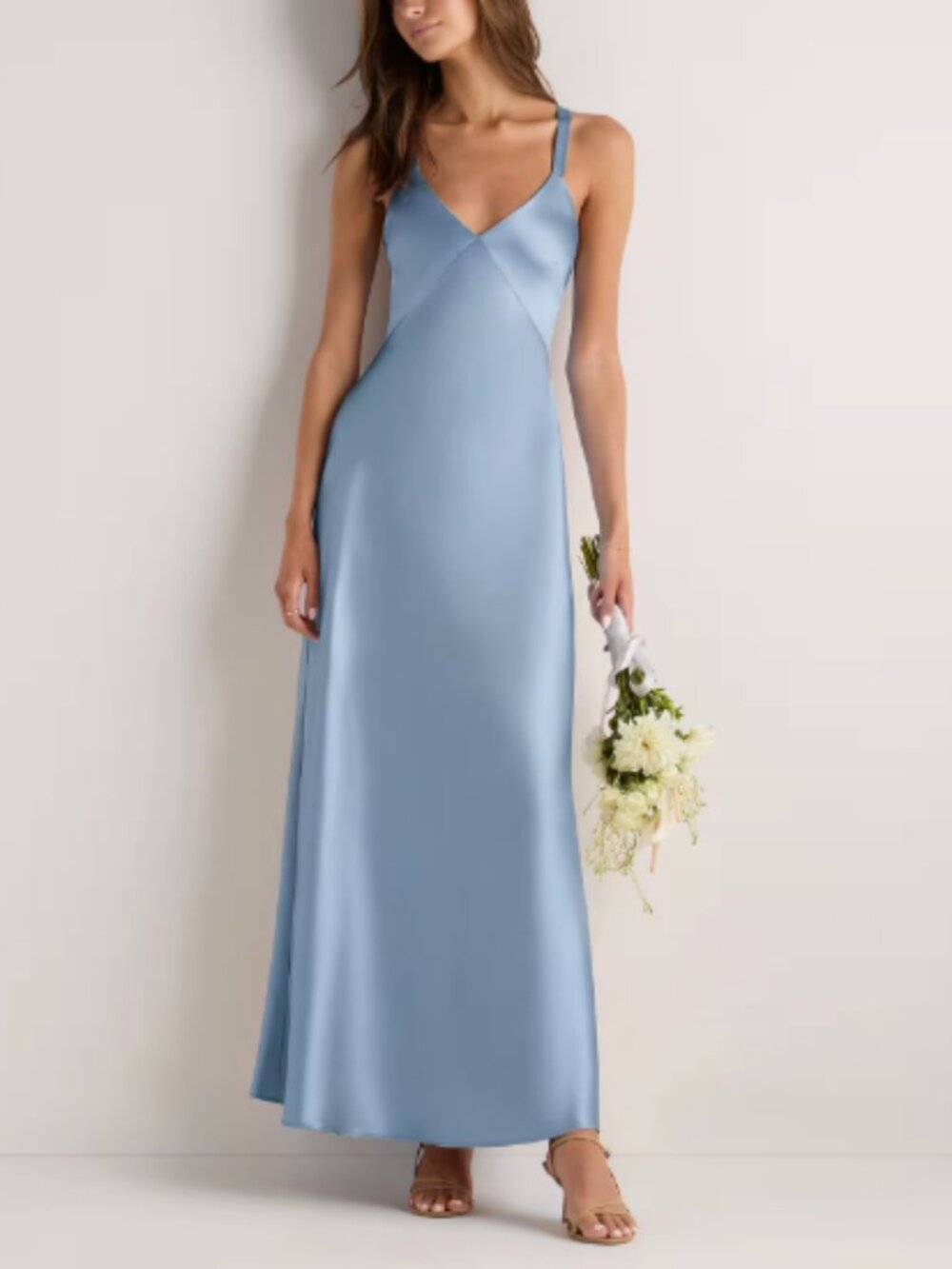 Quince Bianca Stretch Satin Dress Dusty Steel Blue Size 2